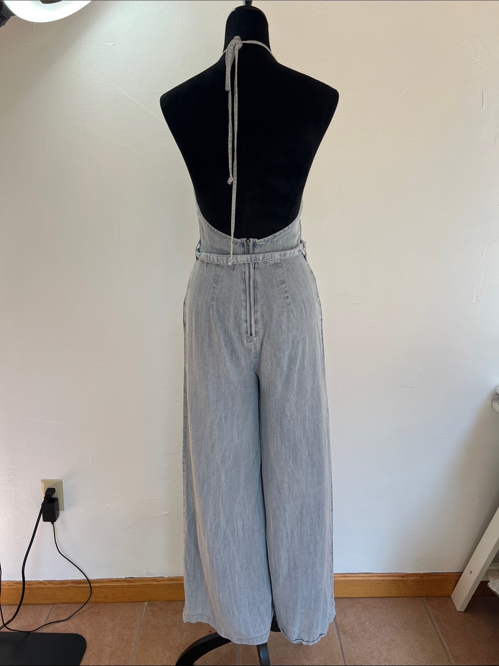 Vintage Havana Halter wide leg Jumpsuit Waist‎ Tie Retro boho casual lightweight - Picture 2 of 9